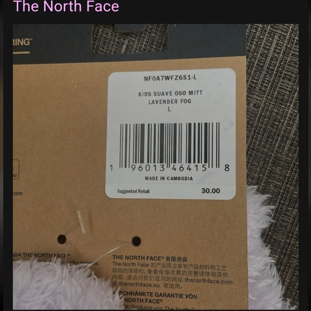 NWT The North Face Suave OSO mittens in Lavender Fog Size L 6.5" boys girls - Picture 5 of 6